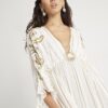 Cream Sun Detail Embellished Maxi Beach Dress