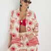 Cream Sun Print Oversized Beach Shirt