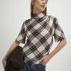 Cream Tartan Print Short Sleeve Top