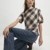Cream Tartan Print Short Sleeve Top