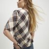 Cream Tartan Print Short Sleeve Top