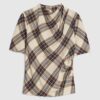 Cream Tartan Print Short Sleeve Top