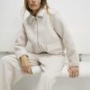 Cream Textured Harrington Zip Jacket