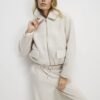 Cream Textured Harrington Zip Jacket