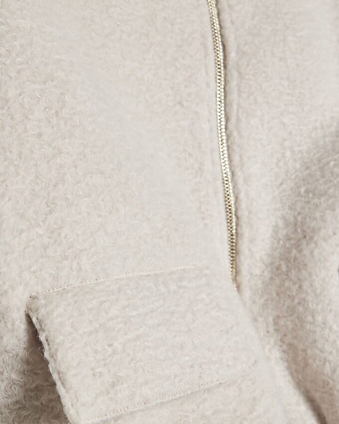 Cream Textured Harrington Zip Jacket