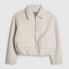 Cream Textured Harrington Zip Jacket