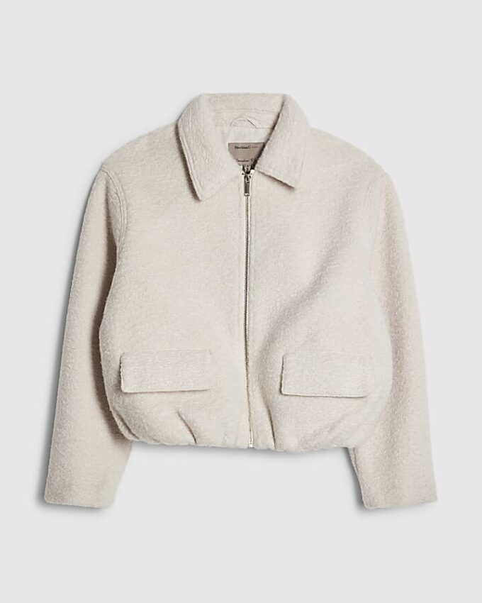 Cream Textured Harrington Zip Jacket