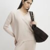 Cream V Neck Ribbed Jumper