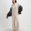 Cream V Neck Ribbed Jumper