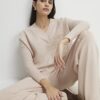 Cream V Neck Ribbed Jumper