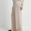 Cream Wide leg Knitted Rib Trousers