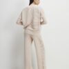 Cream Wide leg Knitted Rib Trousers