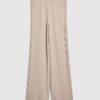 Cream Wide leg Knitted Rib Trousers