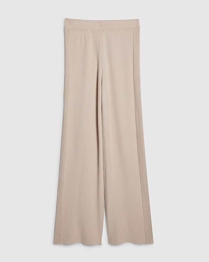 Cream Wide leg Knitted Rib Trousers