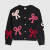 Girls Black 3D Bow Cardigan
