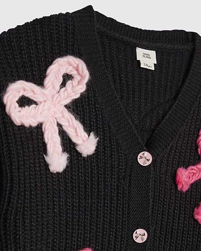Girls Black 3D Bow Cardigan