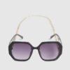 Girls Black Hexagon Sunglasses With Chain