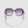 Girls Black Hexagon Sunglasses With Chain