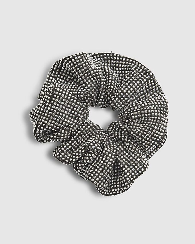 Girls Black Rhinestone Scrunchie