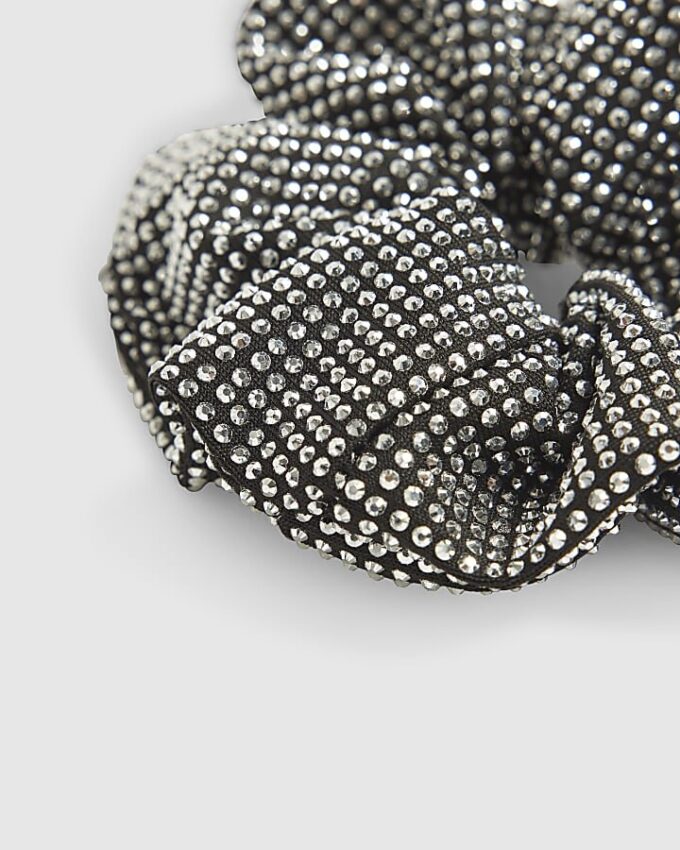 Girls Black Rhinestone Scrunchie