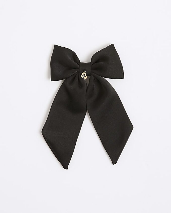 Girls Black RI Charm Bow Hair Clip