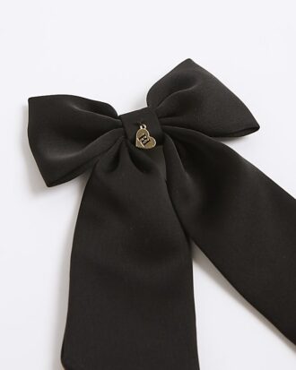 Girls Black RI Charm Bow Hair Clip