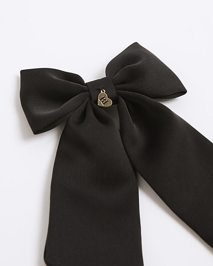 Girls Black RI Charm Bow Hair Clip