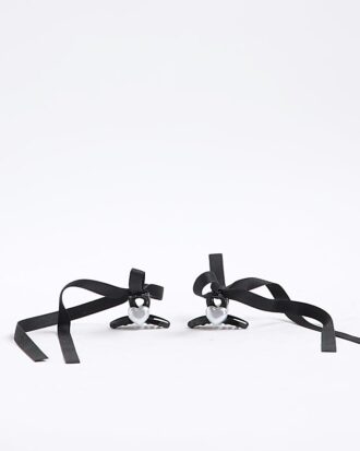 Girls Black Ribbon Bow Hair Clip