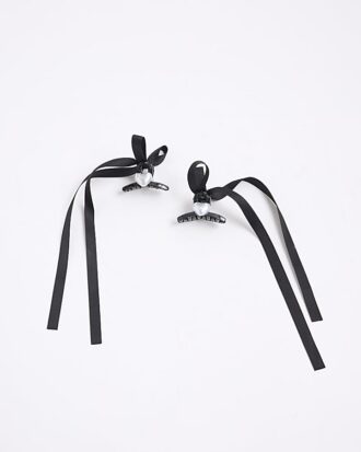 Girls Black Ribbon Bow Hair Clip