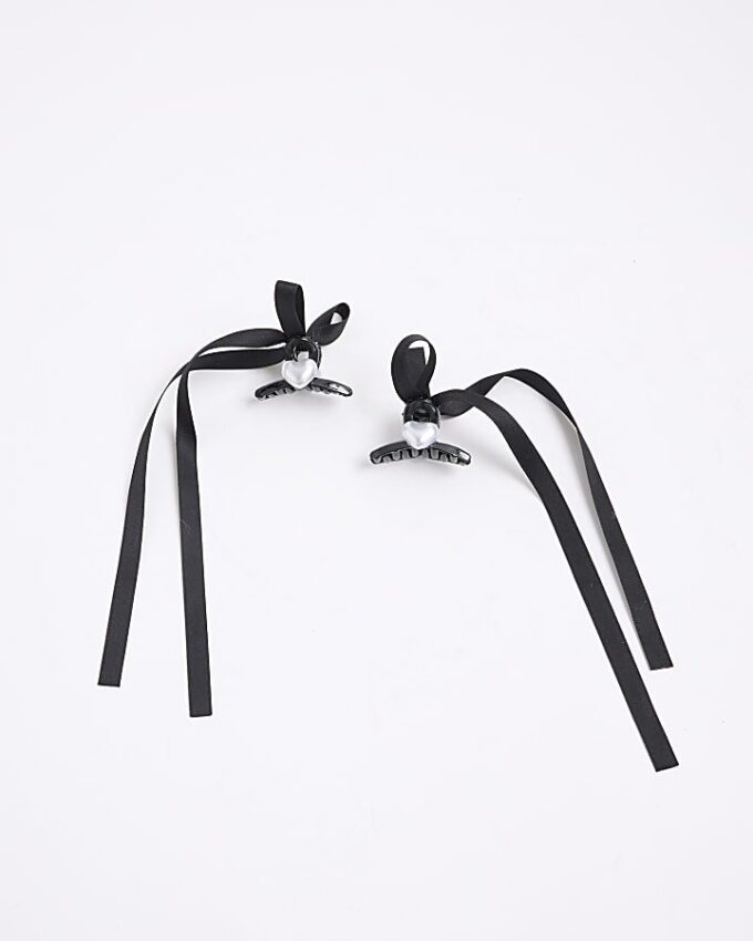 Girls Black Ribbon Bow Hair Clip