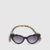 Girls Black Scalloped Cat Eye Sunglasses