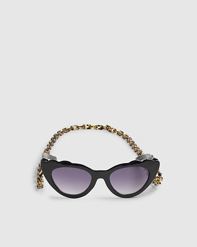 Girls Black Scalloped Cat Eye Sunglasses