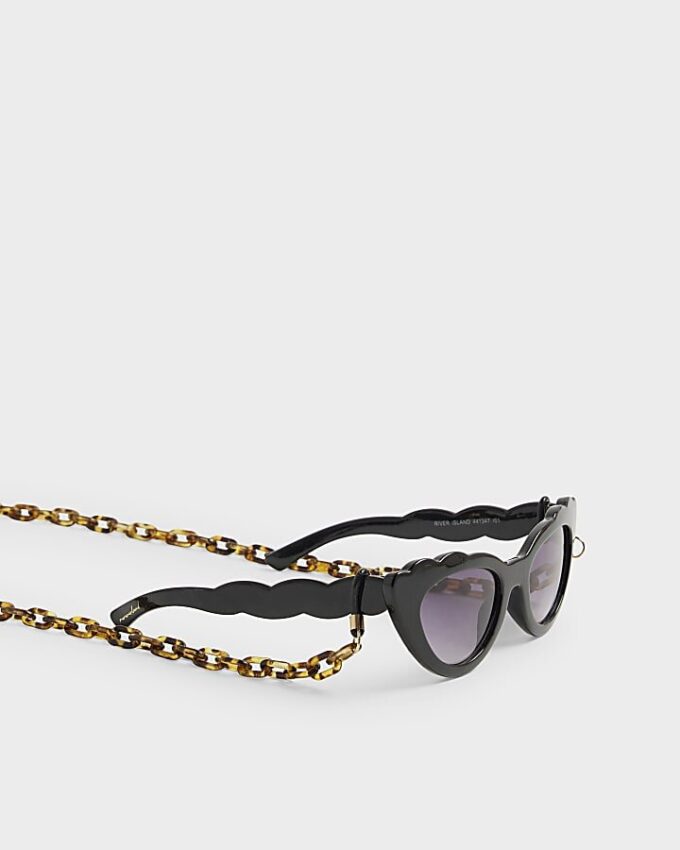 Girls Black Scalloped Cat Eye Sunglasses