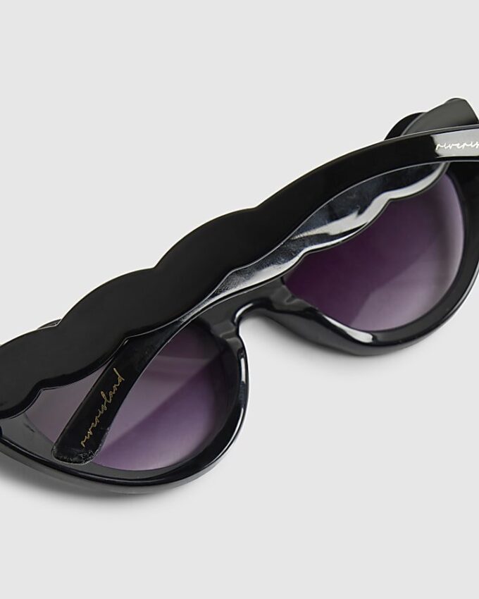Girls Black Scalloped Cat Eye Sunglasses