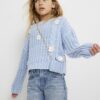 Girls Blue Knitted Flower Jumper With Bag
