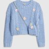Girls Blue Knitted Flower Jumper With Bag