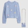 Girls Blue Knitted Flower Jumper With Bag