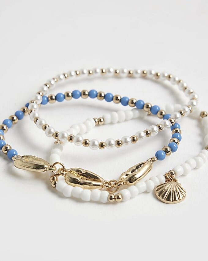 Girls Blue Shell Pack Of 3 Anklet Bracelet