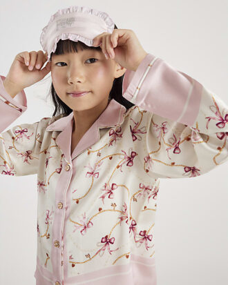 Girls Cream Bow Chain Satin Pyjamas Set