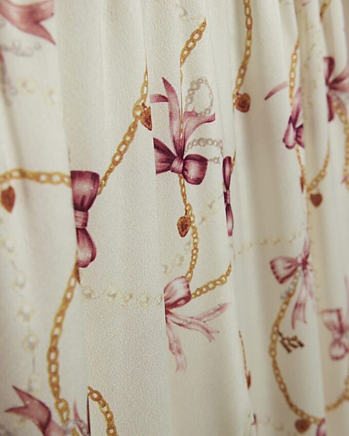 Girls Cream Bow Chain Satin Pyjamas Set