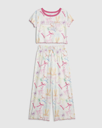 Girls Cream Bow Pyjamas Set