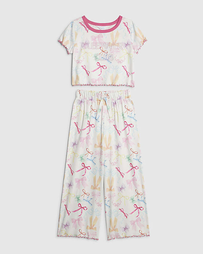 Girls Cream Bow Pyjamas Set Girls Cream Bow Pyjamas Set