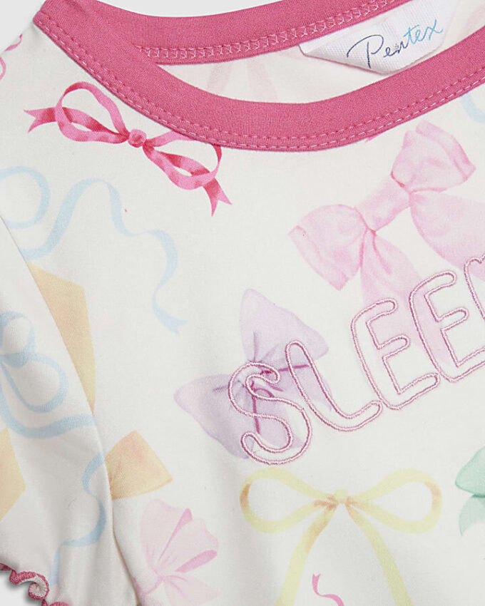 Girls Cream Bow Pyjamas Set Girls Cream Bow Pyjamas Set