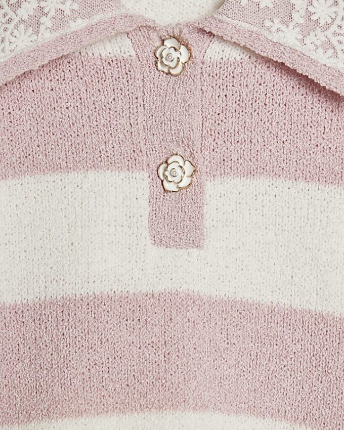 Girls Cream Lace Collar Stripe Jumper