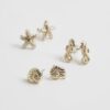 Girls Gold Sealife Pack Of 3 Stud Earrings