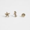Girls Gold Sealife Pack Of 3 Stud Earrings