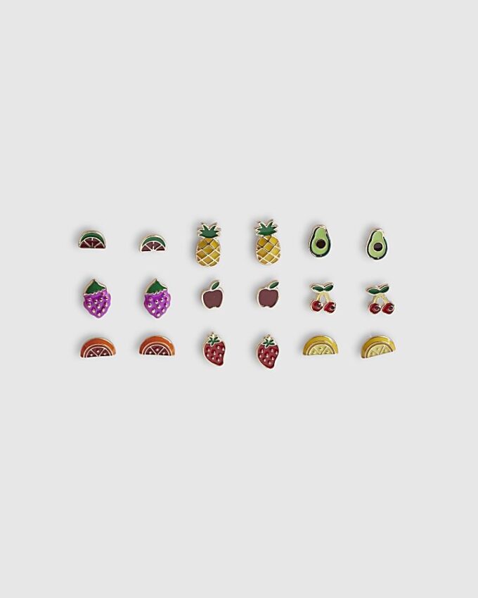Girls Multi Colour Fruit Stud Earrings Set