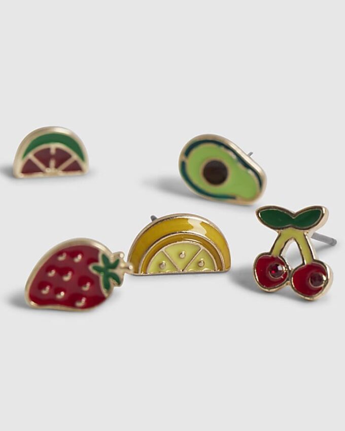 Girls Multi Colour Fruit Stud Earrings Set