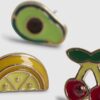Girls Multi Colour Fruit Stud Earrings Set