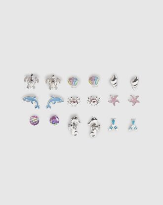 Girls Multi Colour Sealife Stud Earrings Set